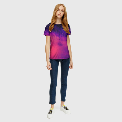 Женская футболка 3D с принтом Фиолетовый космос, вид сбоку #3