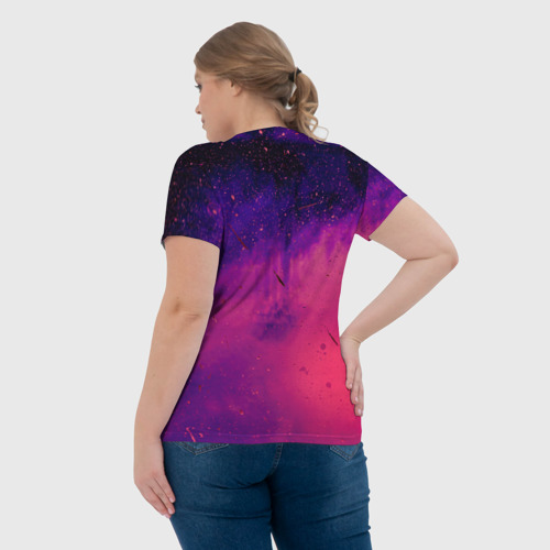 Женская футболка 3D с принтом Фиолетовый космос, вид сзади #2