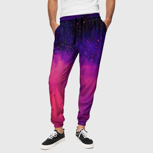 Мужские брюки 3D с принтом Фиолетовый космос, вид сбоку #3