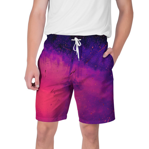 Мужские шорты 3D с принтом Фиолетовый космос, вид спереди #2