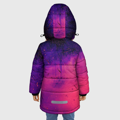 Зимняя куртка для девочек 3D с принтом Фиолетовый космос, вид сзади #2