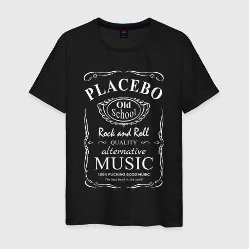 Мужская футболка хлопок с принтом Placebo в стиле Jack Daniels, вид спереди #2