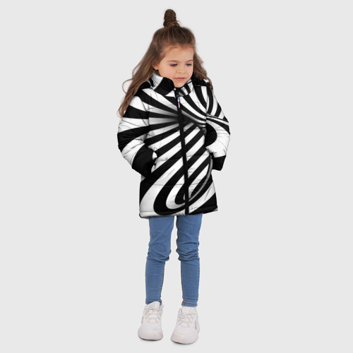 Зимняя куртка для девочек 3D Оптические иллюзии зебра, цвет черный - фото 5
