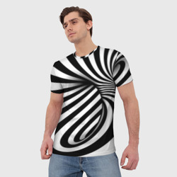 Футболка с принтом Оптические иллюзии зебра для мужчины, вид на модели спереди №2. Цвет основы: белый