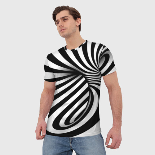 Мужская футболка 3D Оптические иллюзии зебра, цвет 3D печать - фото 3