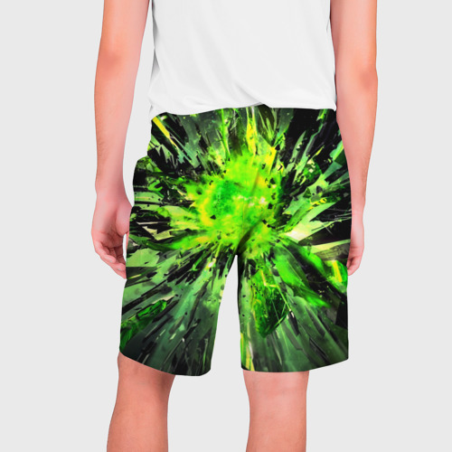 Мужские шорты 3D с принтом Fractal green explosion, вид сзади #1