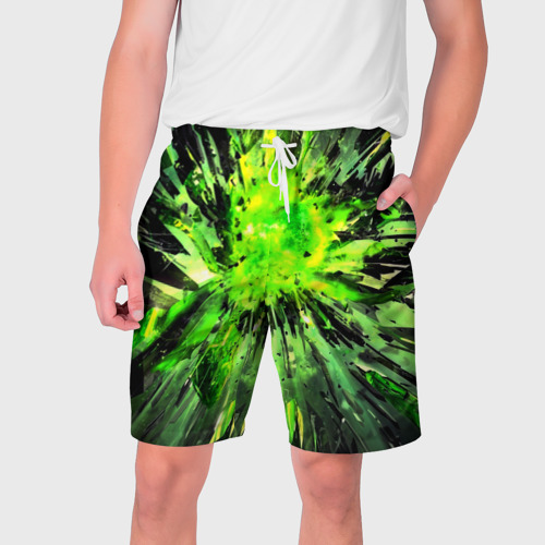 Мужские шорты 3D с принтом Fractal green explosion, вид спереди #2