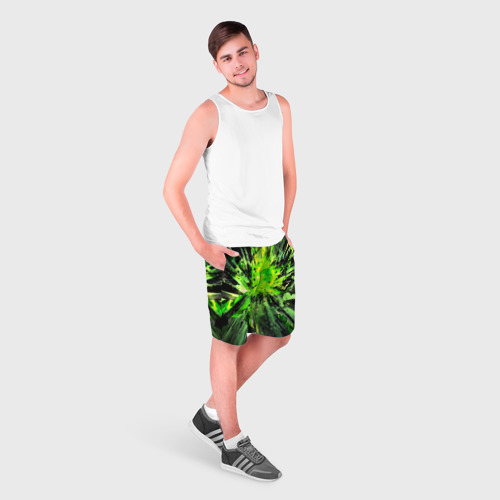Мужские шорты 3D с принтом Fractal green explosion, фото на моделе #1
