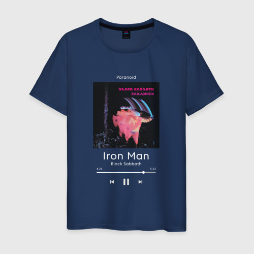 Мужская футболка из хлопка с принтом Black Sabbath Iron Man плеер, вид спереди №1