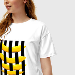 Женская футболка хлопок Oversize Бананы и черные полосы - фото 2