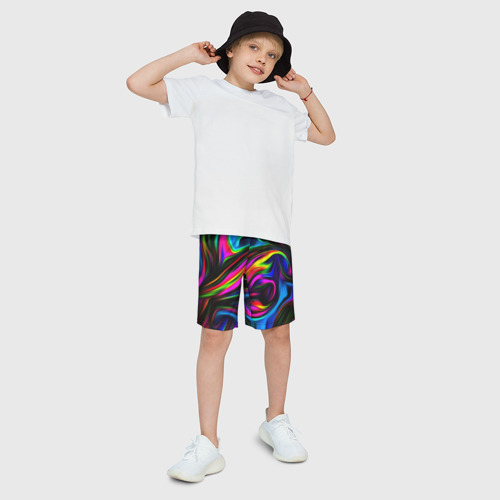 Детские спортивные шорты 3D с принтом Неон кистью краски, фото на моделе #1