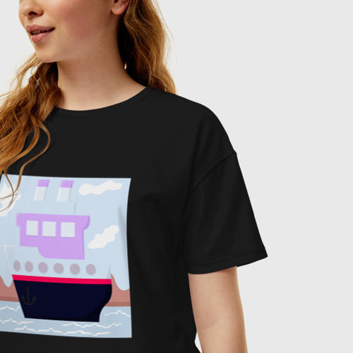 Женская футболка хлопок Oversize с принтом Корабль двухъярусный с трубами, фото на моделе #1