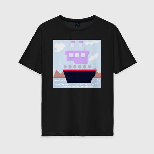Женская футболка хлопок Oversize с принтом Корабль двухъярусный с трубами, вид спереди #2