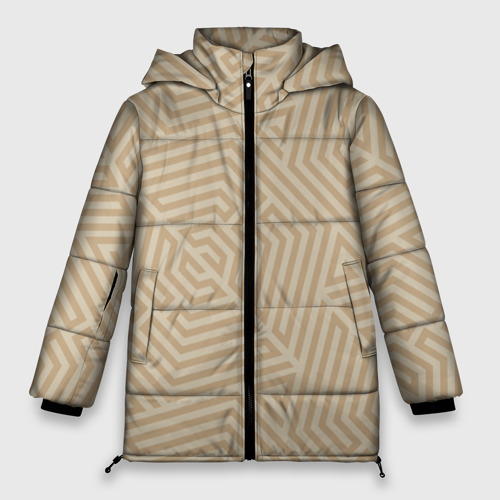 Женская зимняя куртка 3D с принтом Бежевый цвет с геометрическим узором, вид спереди #2