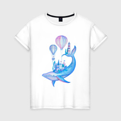 Кит акварельный – Женская футболка хлопок с принтом купить со скидкой в -20%