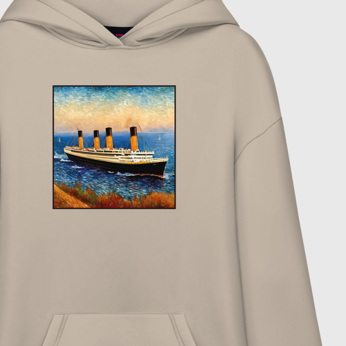 Худи SuperOversize хлопок Титаник в стиле Ван Гога, цвет миндальный - фото 3