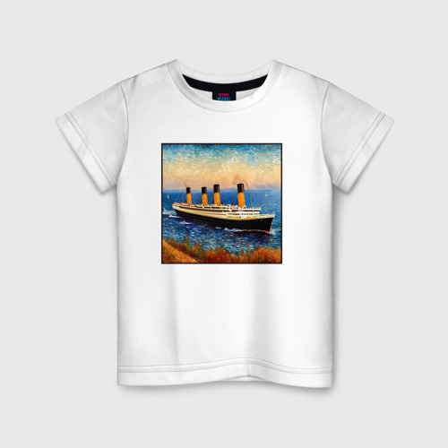 Детская футболка из хлопка с принтом Титаник в стиле Ван Гога, вид спереди №1