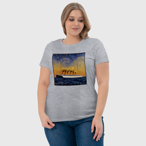 Женская футболка хлопок Титаник в море - Ван Гог, цвет меланж - фото 6