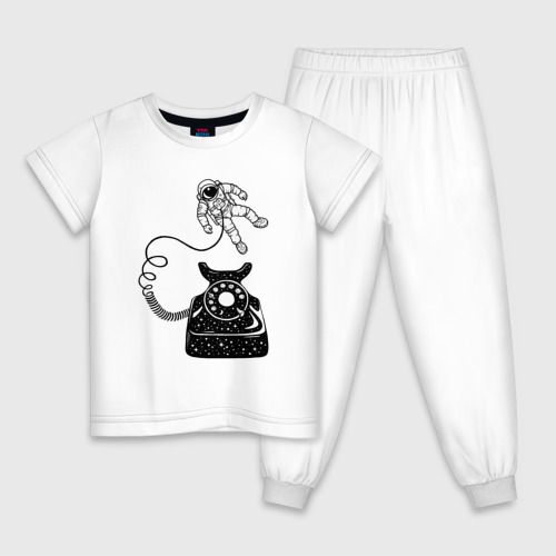 Детская пижама хлопок с принтом Космонавт и телефон, вид спереди #2