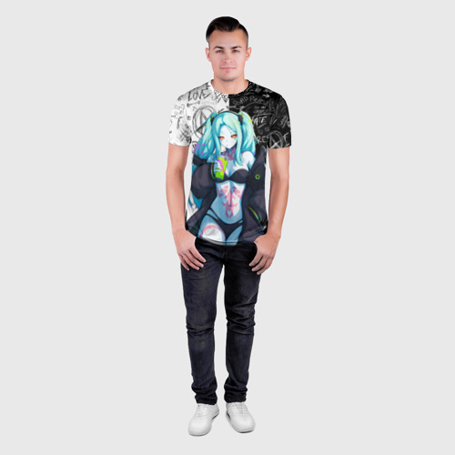 Мужская футболка 3D Slim с принтом Ребекка из Киберпанка 2077, вид сбоку #3