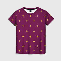 Женская футболка 3D Геральдическая лилия на пурпурном фоне