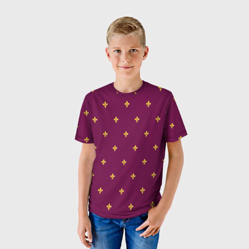 Детская футболка 3D Геральдическая лилия на пурпурном фоне, цвет 3D печать - фото 3