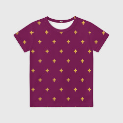 Детская футболка 3D Геральдическая лилия на пурпурном фоне