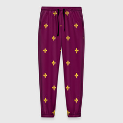 Мужские брюки 3D Геральдическая лилия на пурпурном фоне
