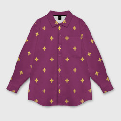 Мужская рубашка oversize 3D Геральдическая лилия на пурпурном фоне