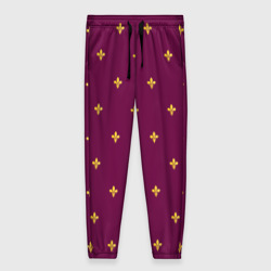Женские брюки 3D Геральдическая лилия на пурпурном фоне