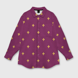 Женская рубашка oversize 3D Геральдическая лилия на пурпурном фоне