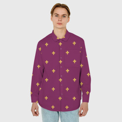 Мужская рубашка oversize 3D Геральдическая лилия на пурпурном фоне - фото 2
