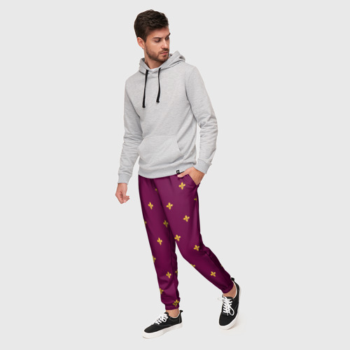 Мужские брюки 3D Геральдическая лилия на пурпурном фоне, цвет 3D печать - фото 3