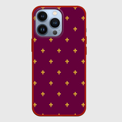 Чехол для iPhone 13 Pro Геральдическая лилия на пурпурном фоне