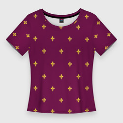 Женская футболка 3D Slim Геральдическая лилия на пурпурном фоне