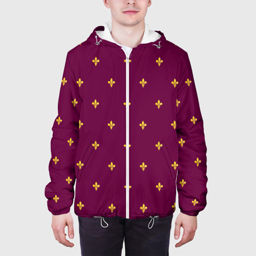Мужская куртка 3D Геральдическая лилия на пурпурном фоне, цвет 3D печать - фото 4