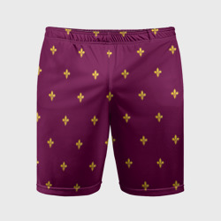 Мужские шорты спортивные Геральдическая лилия на пурпурном фоне