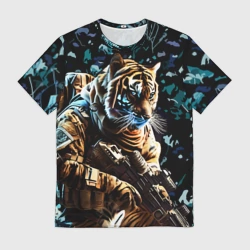 Мужская футболка 3D Тигр боец спецназа