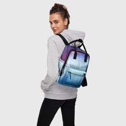Рюкзак с принтом Horizon landscape для женщины, вид на модели спереди №3. Цвет основы: белый