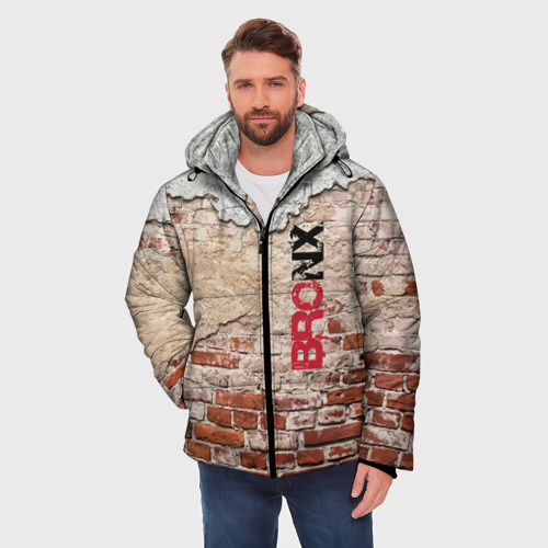 Мужская зимняя куртка 3D с принтом Старая кирпичная стена - Бронкс, фото на моделе #1