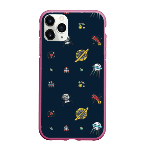 Чехол для iPhone 11 Pro Max матовый Паттерн - галактика, цвет малиновый
