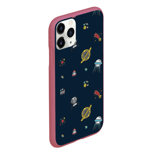 Чехол для iPhone 11 Pro Max матовый Паттерн - галактика, цвет малиновый - фото 3