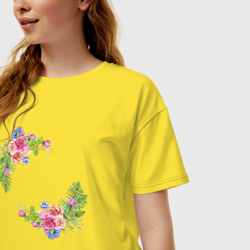Женская футболка хлопок Oversize с принтом Красивые весенние цветы, фото на моделе #1