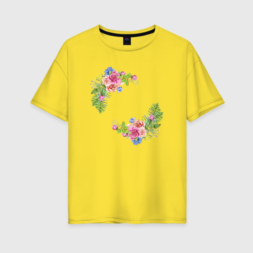 Женская футболка хлопок Oversize с принтом Красивые весенние цветы, вид спереди #2