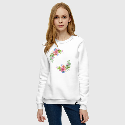 Женский свитшот хлопок с принтом Красивые весенние цветы, фото на моделе #1