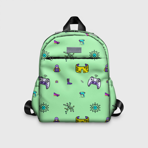 Детский рюкзак 3D с принтом Паттерн - геймер, вид спереди #2