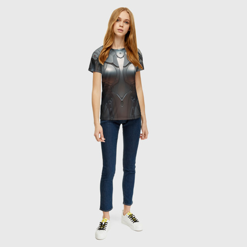 Женская футболка 3D с принтом Женщина киборг, вид сбоку #3