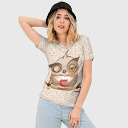 Женская футболка 3D Slim Сова с кофе - фото 2