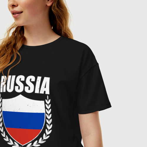 Женская футболка хлопок Oversize Российский щит, цвет черный - фото 3