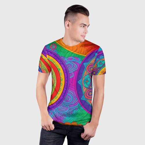 Мужская футболка 3D Slim с принтом Красочные этнические орнаменты, фото на моделе #1